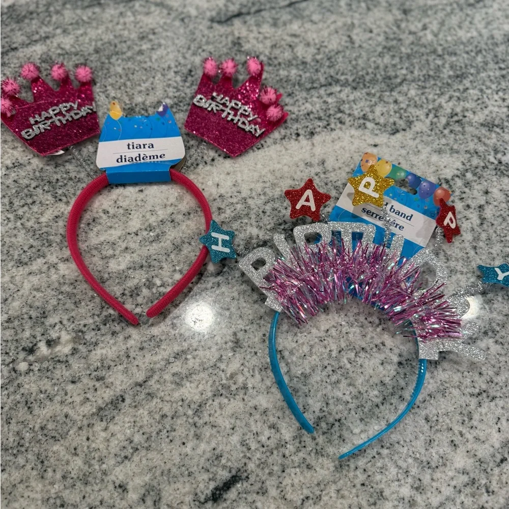 Pink and Blue Birthday Headbands - 2 headbands
